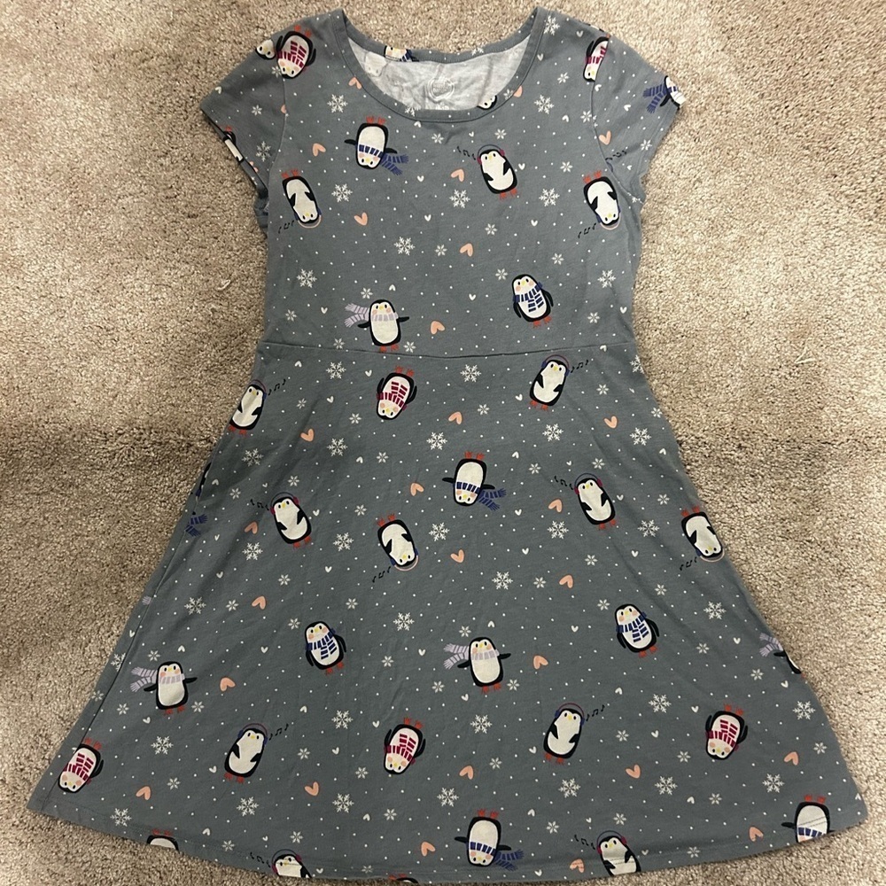 NWOT Wonder Nation Gray Penguin Print Dress Sz. Large-10/12 - Picture 5 of 5